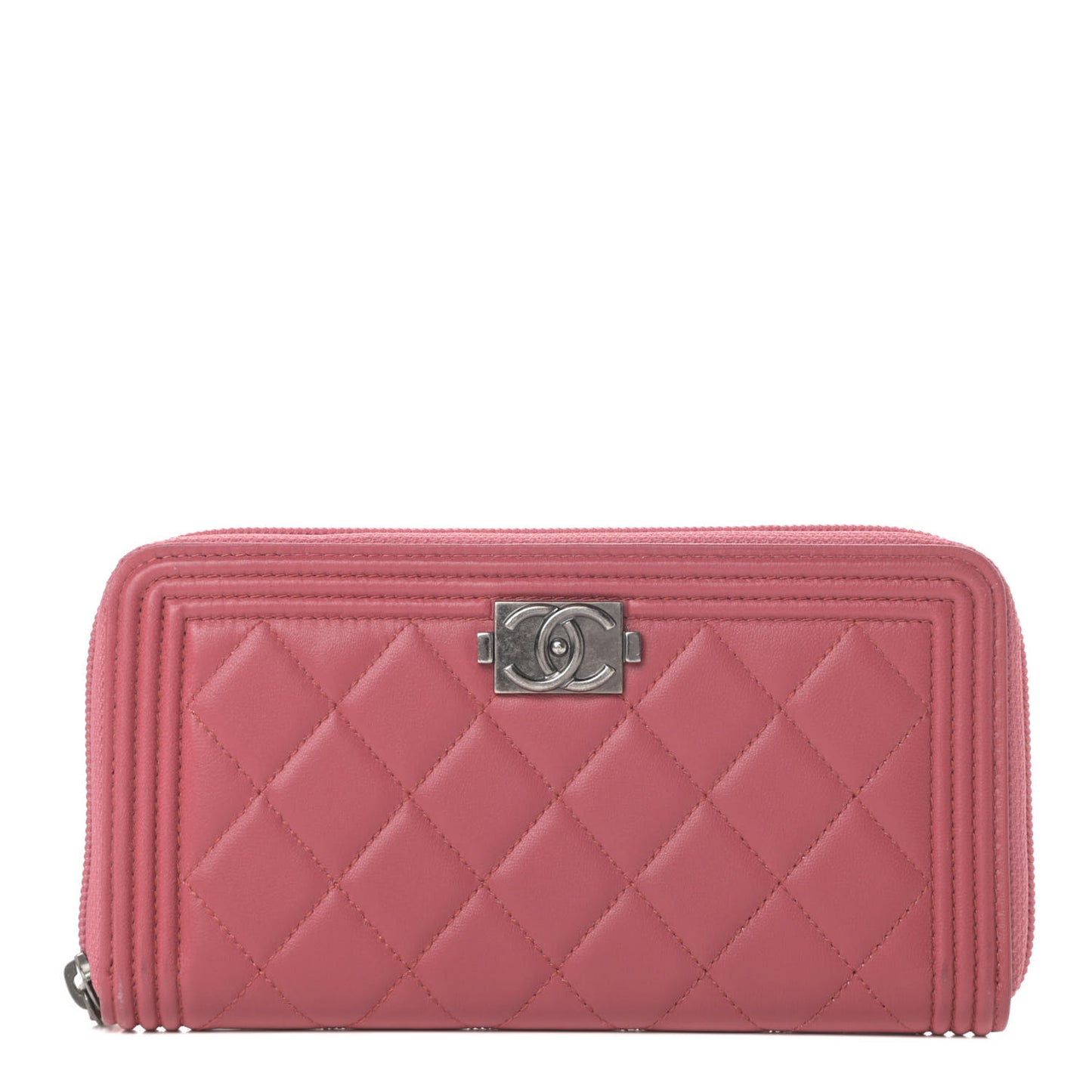 Lambskin Quilted Boy Zip Around Wallet Pink