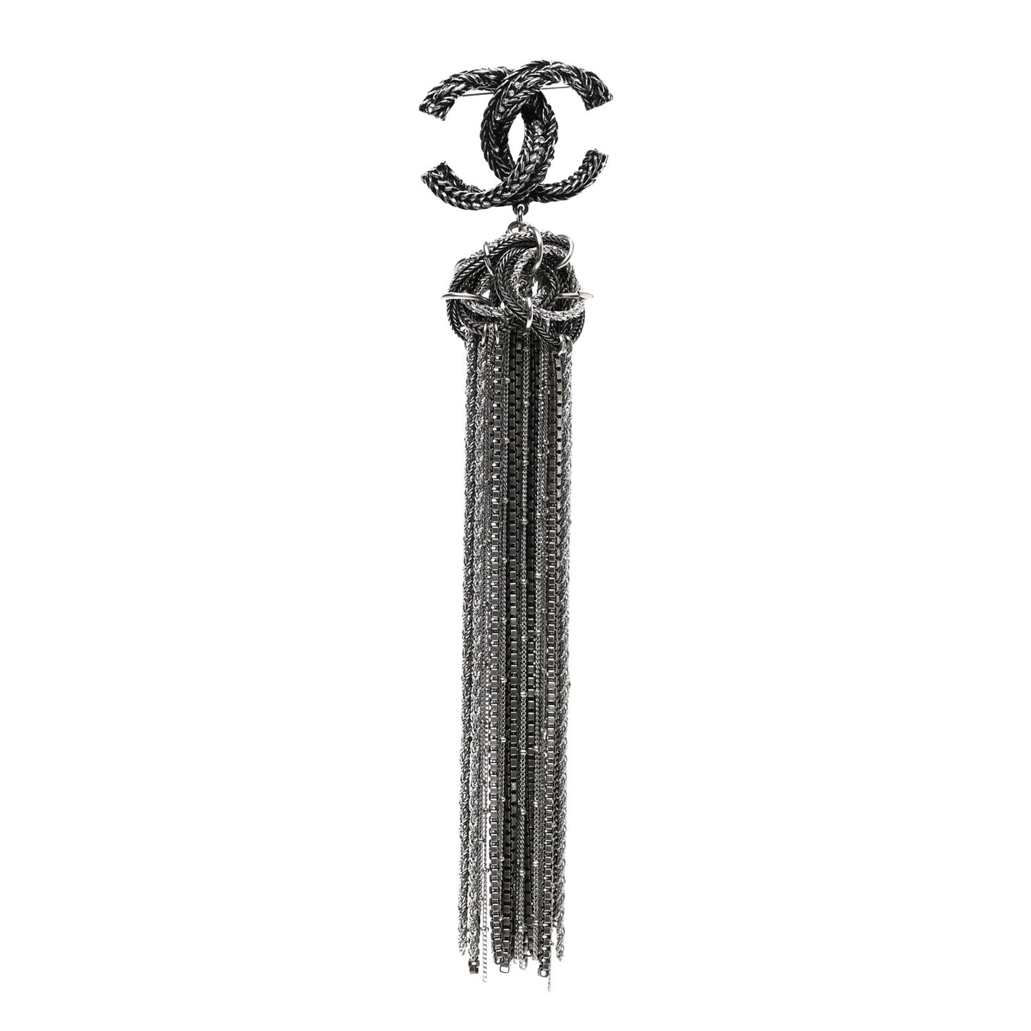 Ruthenium Crystal Chain Fringe CC Brooch Silver