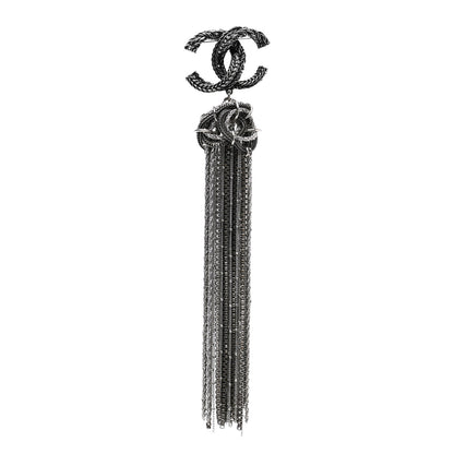 Chanel Ruthenium Crystal Chain Fringe CC Brooch Silver 1 of 5