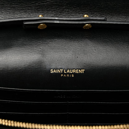 Saint Laurent Lambskin Matelasse Chevron Monogram Sulpice Chain Wallet Black 6 of 13