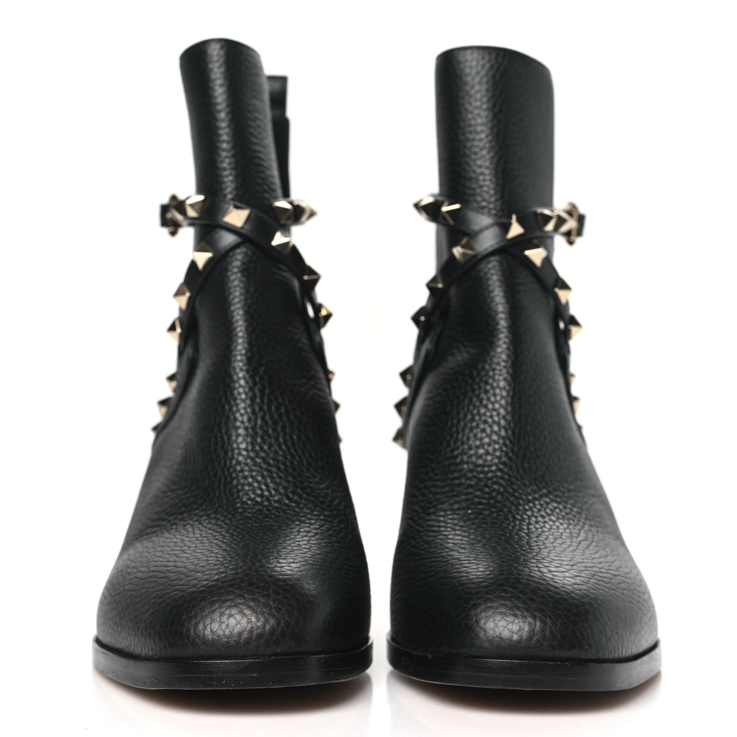 Valentino Garavani Pebbled Calfskin Rockstud Double Buckle 70mm Block Heel Ankle Boots 39.5 Black 2 of 8