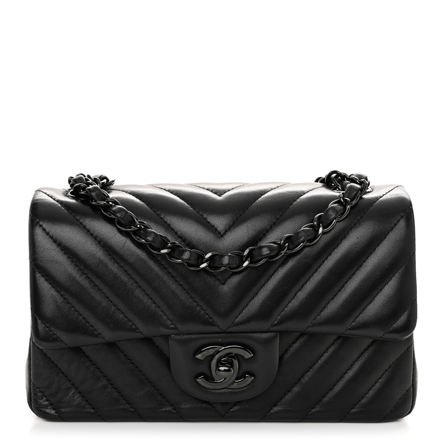 Chanel Lambskin Chevron Quilted Mini Rectangular Flap So Black 1 of 11