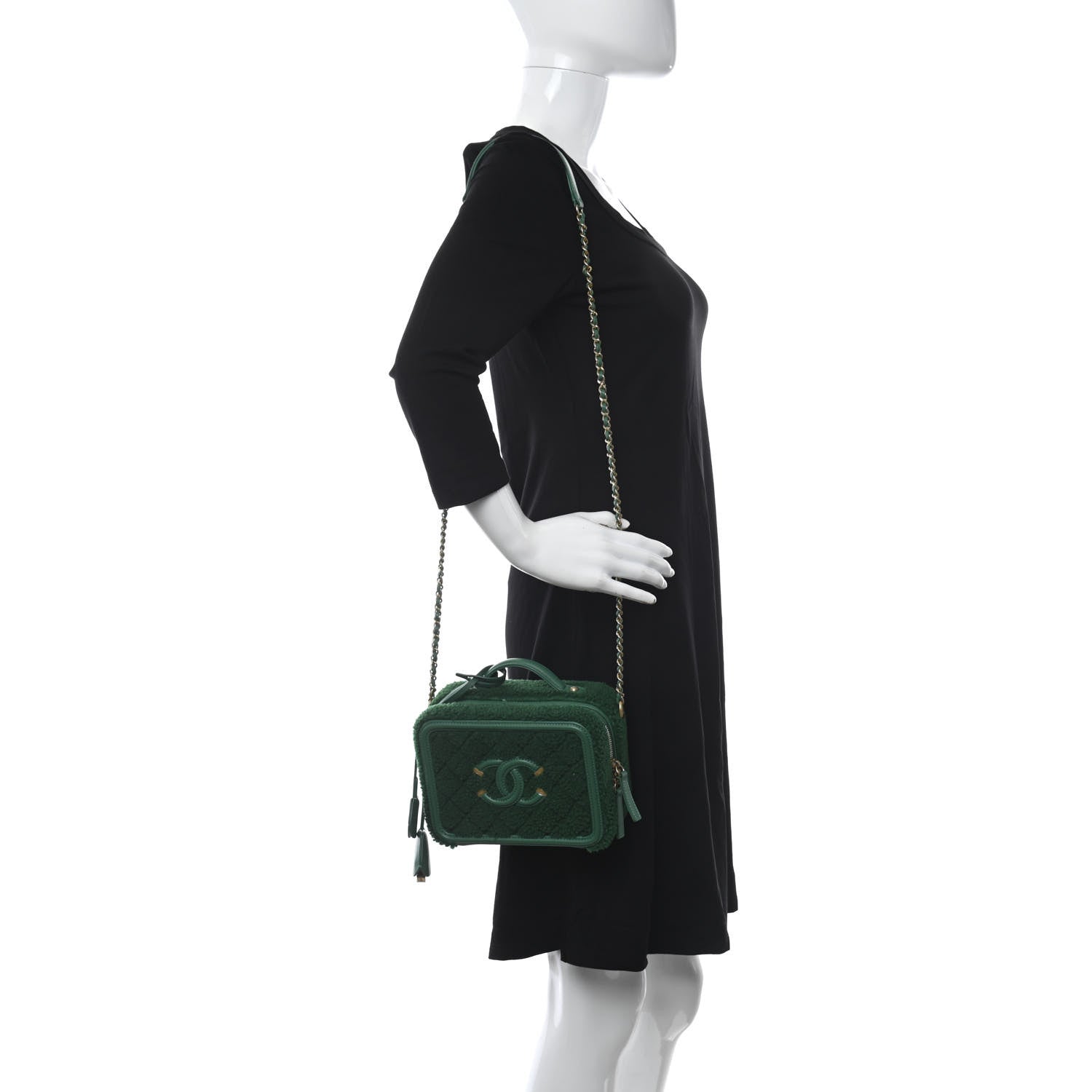 Chanel Lambskin Shearling Quilted Small CC Filigree Vanity Case Green 2 of 10