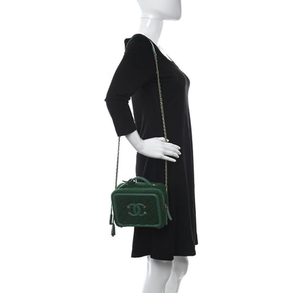 Chanel Lambskin Shearling Quilted Small CC Filigree Vanity Case Green 2 of 10