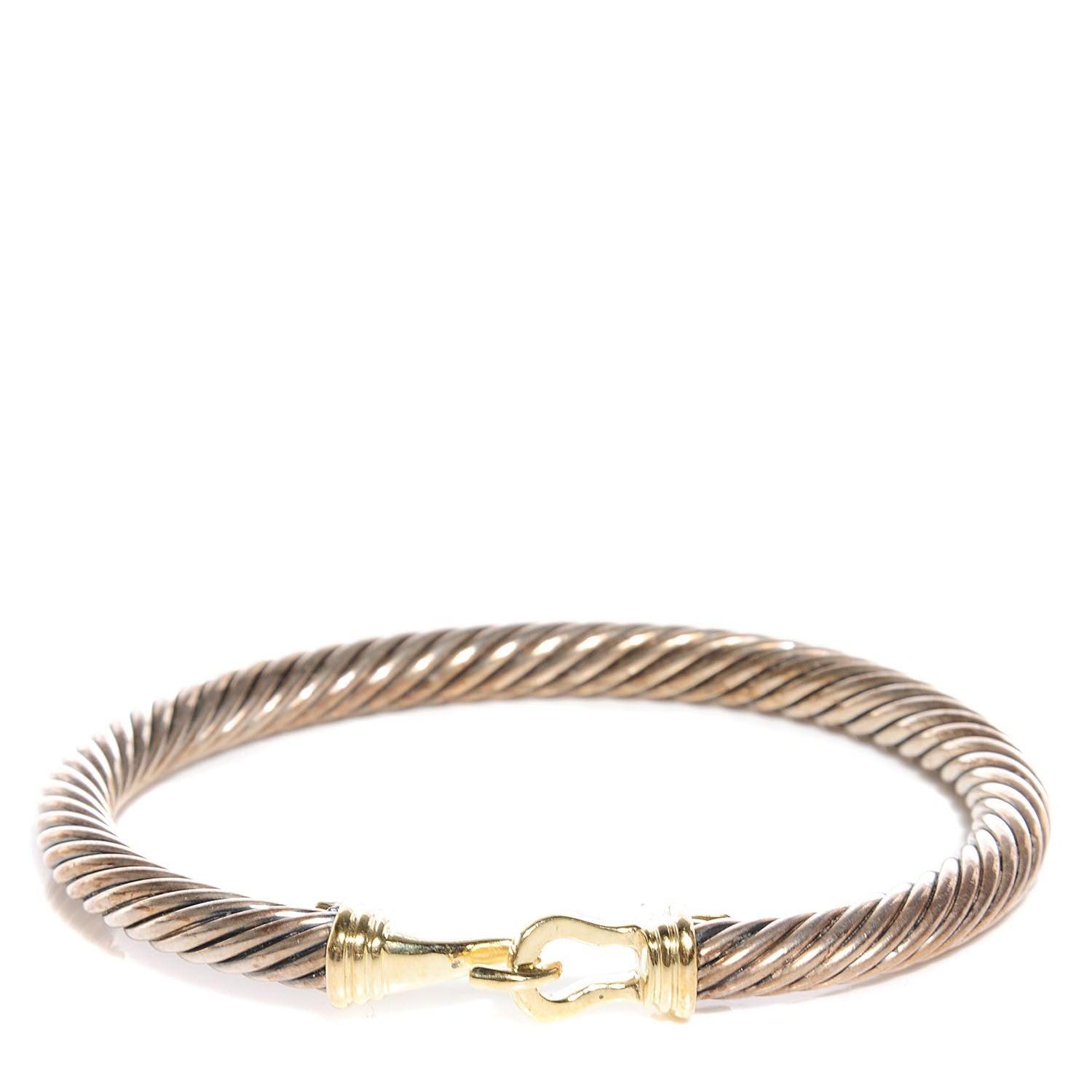 David Yurman Sterling Silver 14K Yellow Gold 5mm Cable Classic Buckle Bracelet 1 of 7