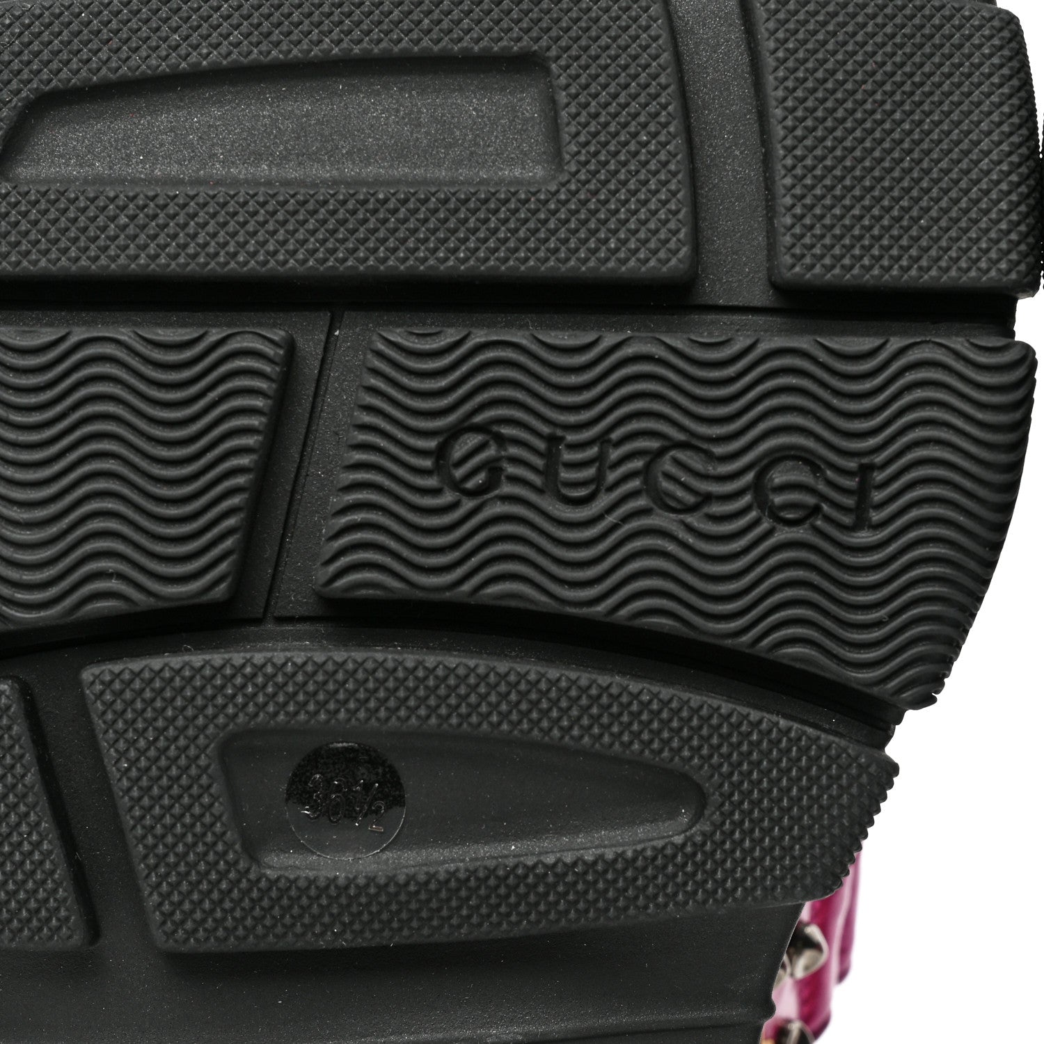 Gucci Nappa Mesh Crystal Embellished Studded Womens Aguru Sandals 36.5 Pink Black 7 of 9