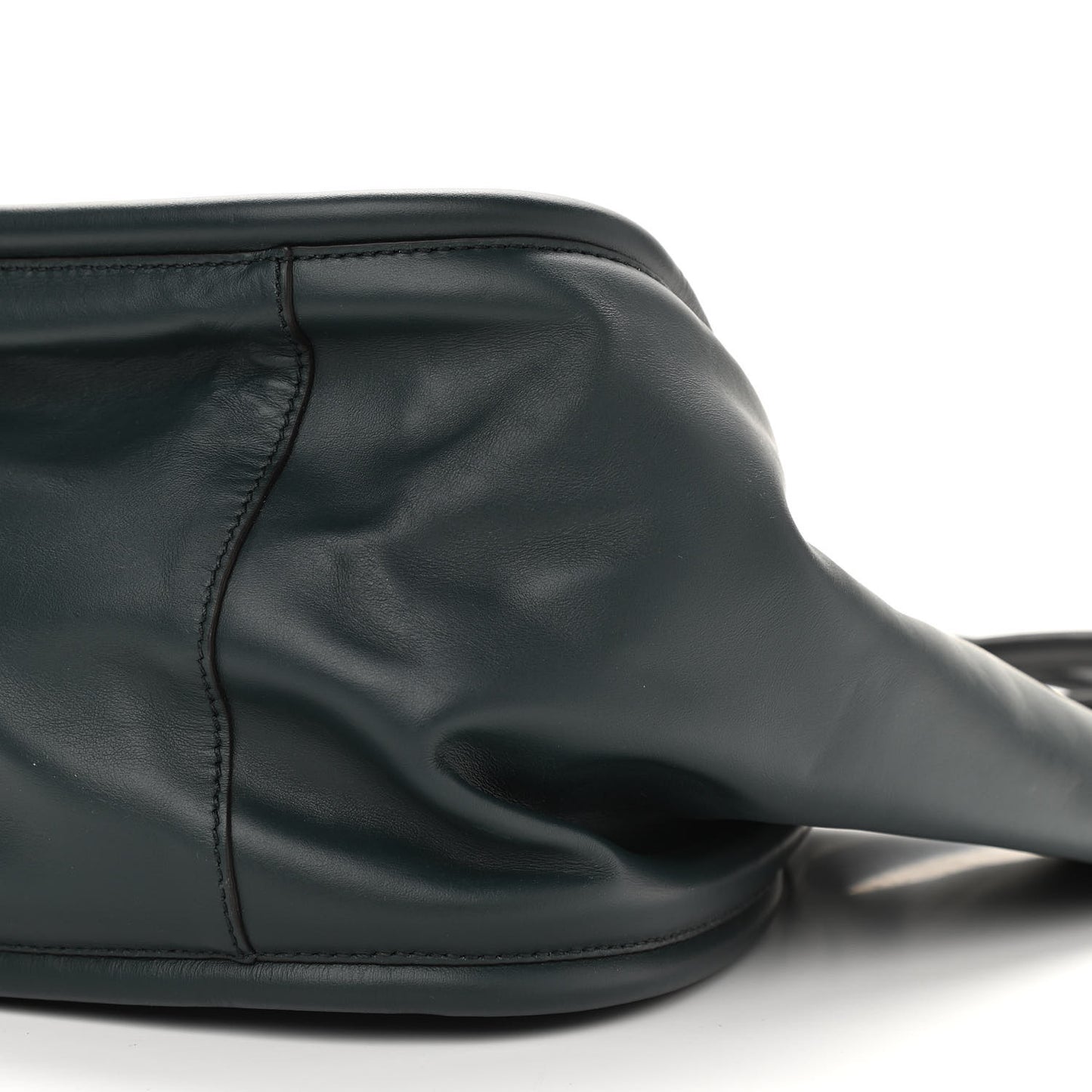 Calfskin Large Ruched Tote Petrol Green