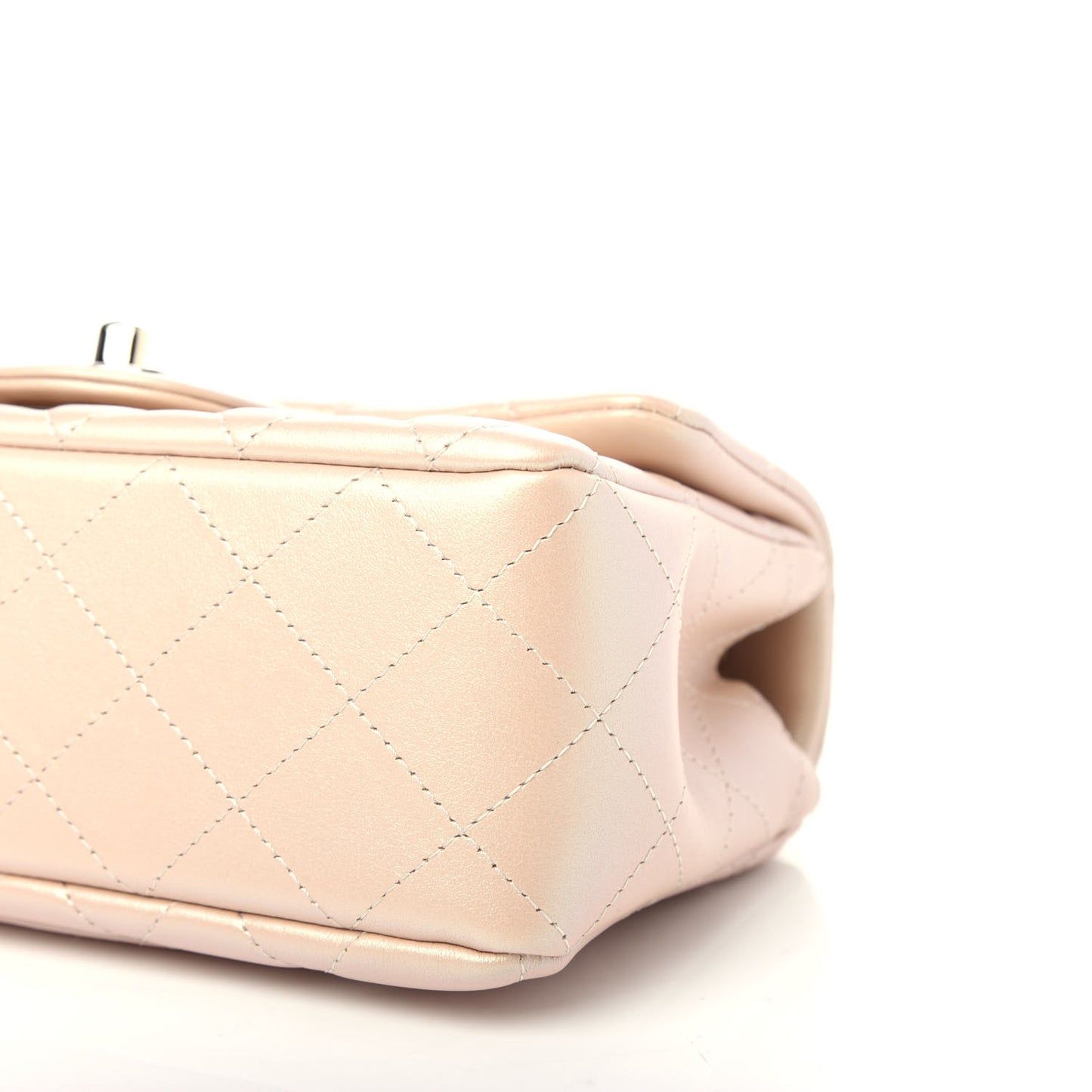Iridescent Calfskin Quilted Mini Rectangular Flap Beige