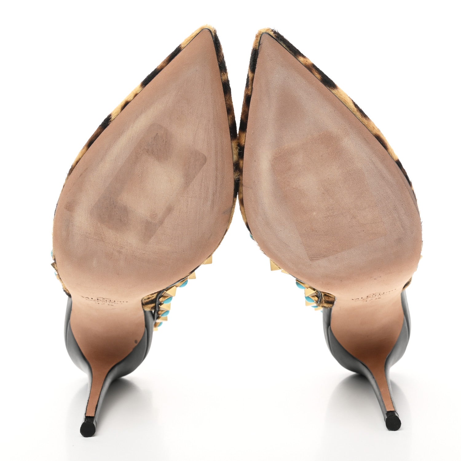 Valentino Garavani Calf Hair Leopard Print Rockstud Rolling Ankle Strap Pumps 37.5 Champagne Testa di Moro 5 of 8