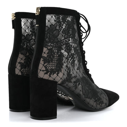 Christian Dior Suede Transparent Mesh Embroidered Roses Naughtily-D Heeled Lace Up Ankle Boots 40.5 Black 5 of 13