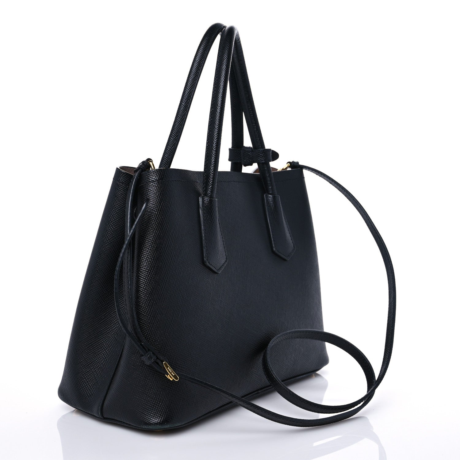 Prada Saffiano Cuir Small Double Bag Black Mughetto 3 of 8