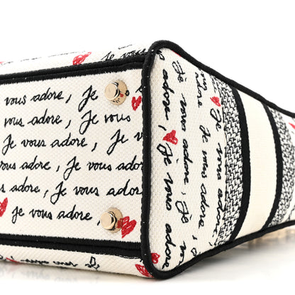 Christian Dior Canvas Embroidered Dioramour Je Vous Adore Medium Lady D-Lite  White Black Red 10 of 13
