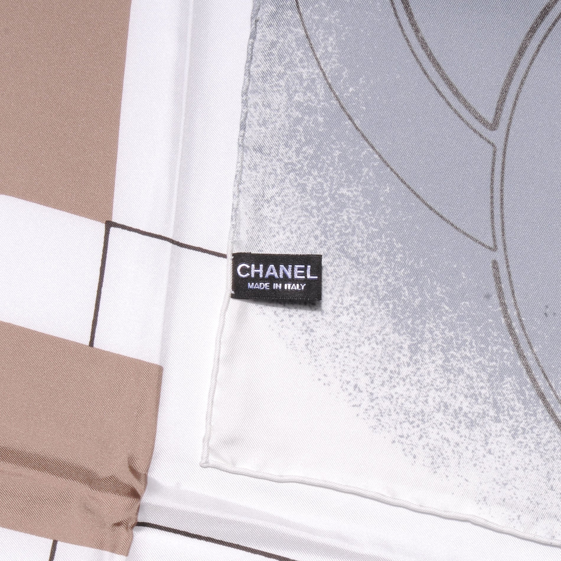 Chanel Silk CC Geometric Square Scarf White Yellow Orange 4 of 5