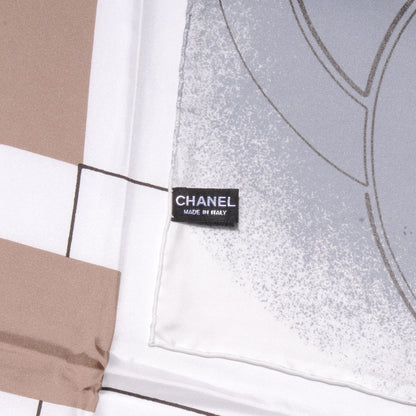 Chanel Silk CC Geometric Square Scarf White Yellow Orange 4 of 5