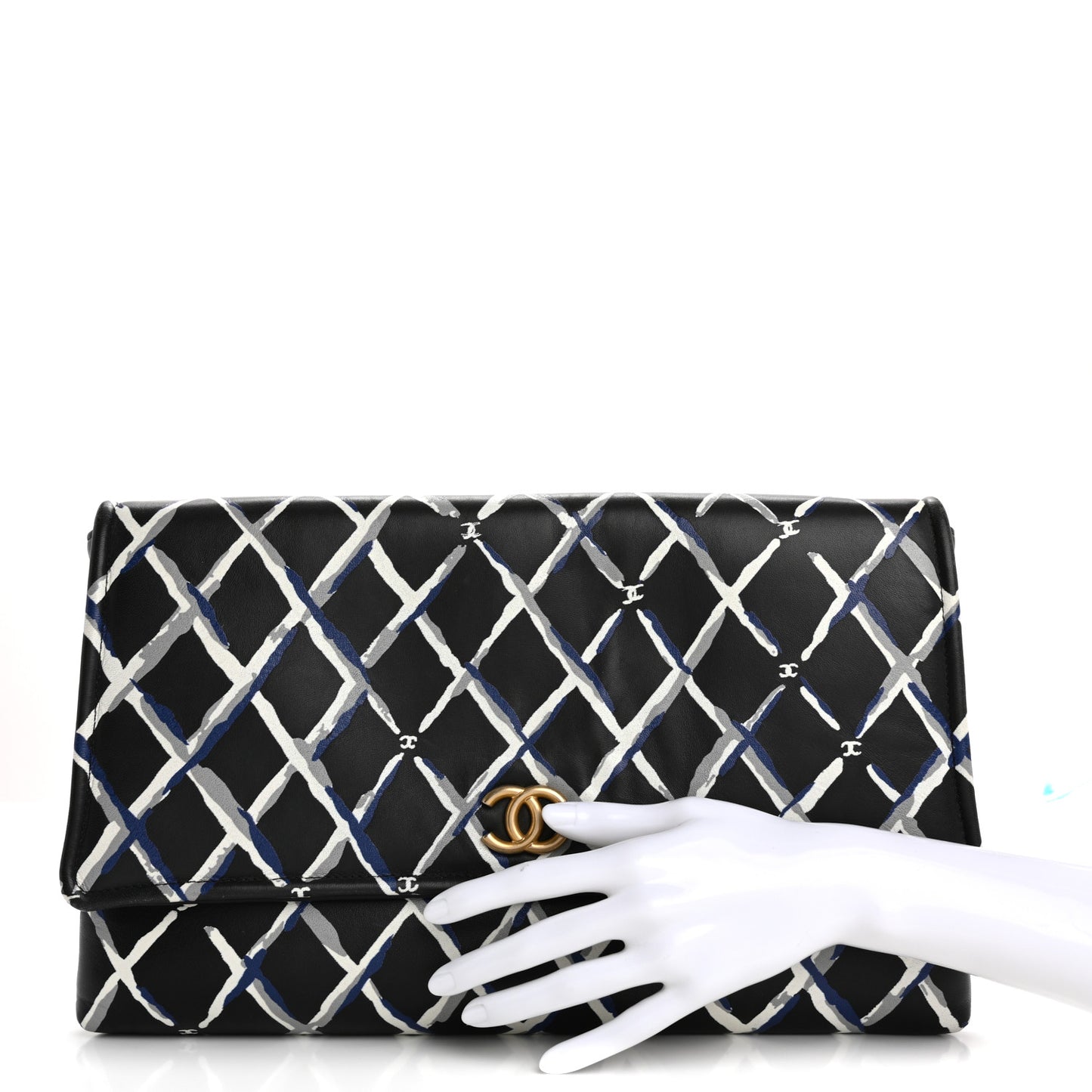 Lambskin Printed Quilt Flap Clutch Black White
