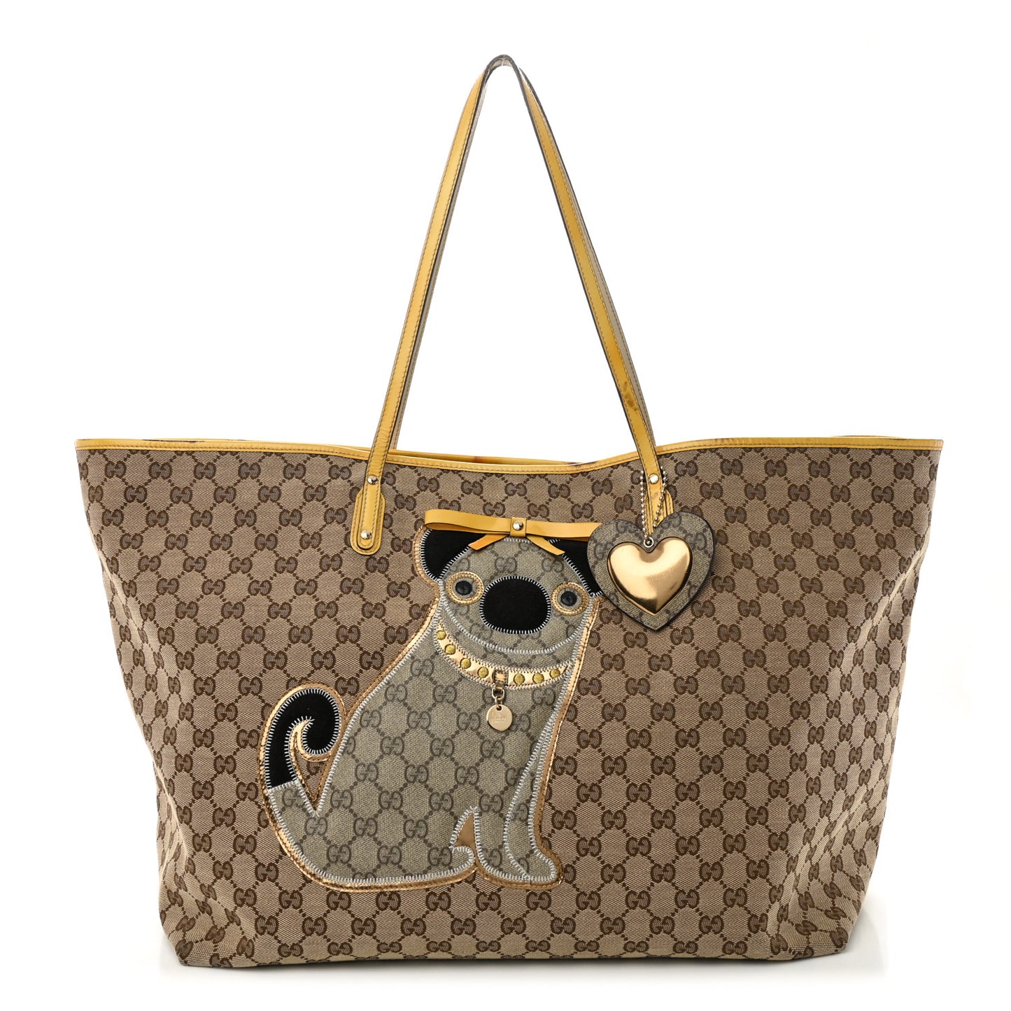 GG Monogram Patent Oliver Pug Tote Yellow Beige