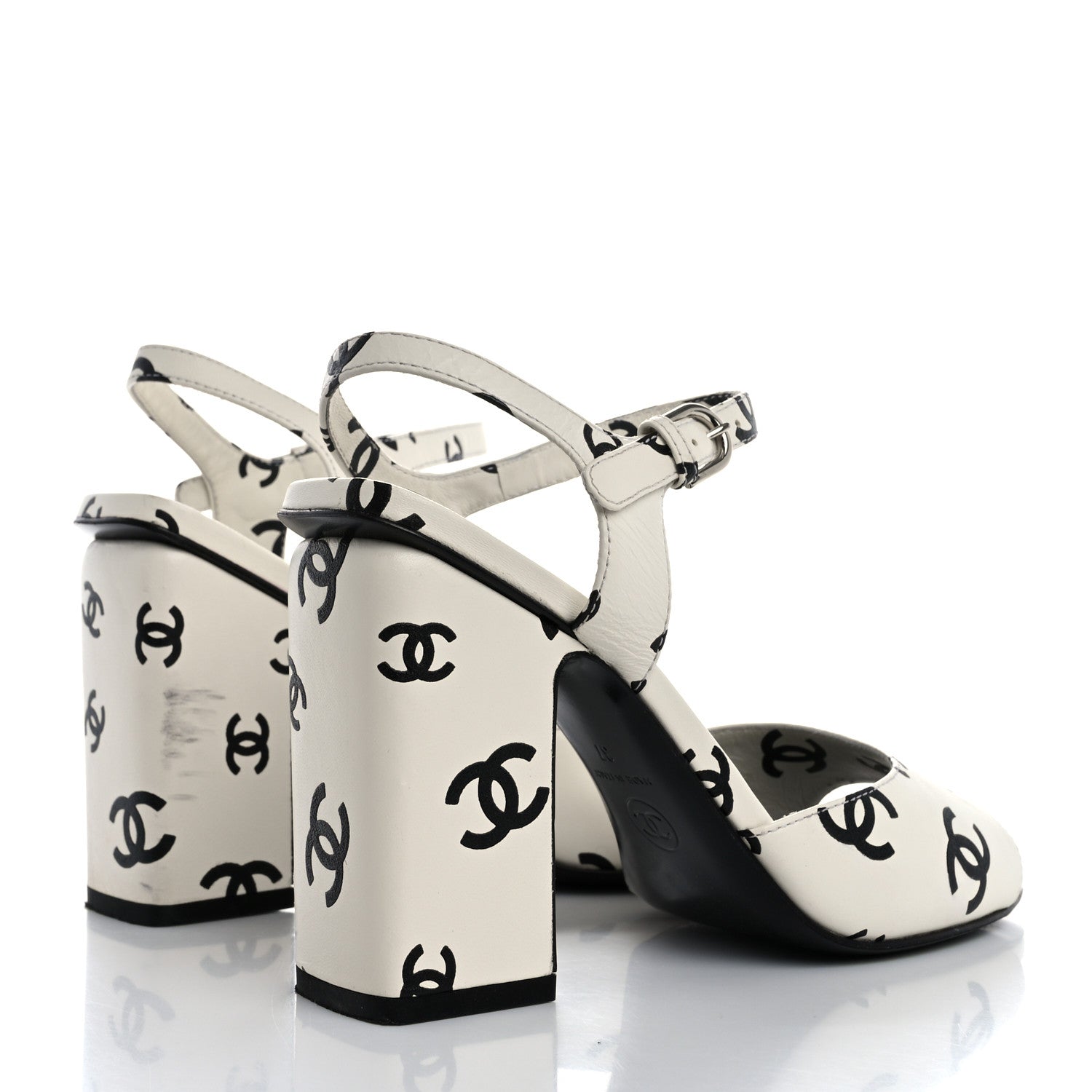 Chanel Printed Lambskin CC Platform Sandals 37 White Black 5 of 15