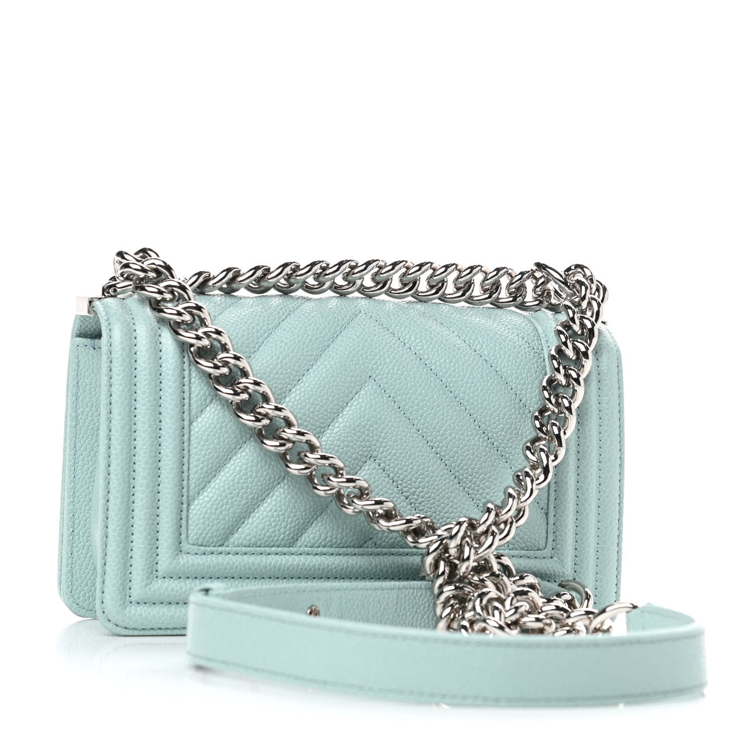 Chanel Caviar Chevron Quilted Small Boy Flap Light Blue 2 of 4