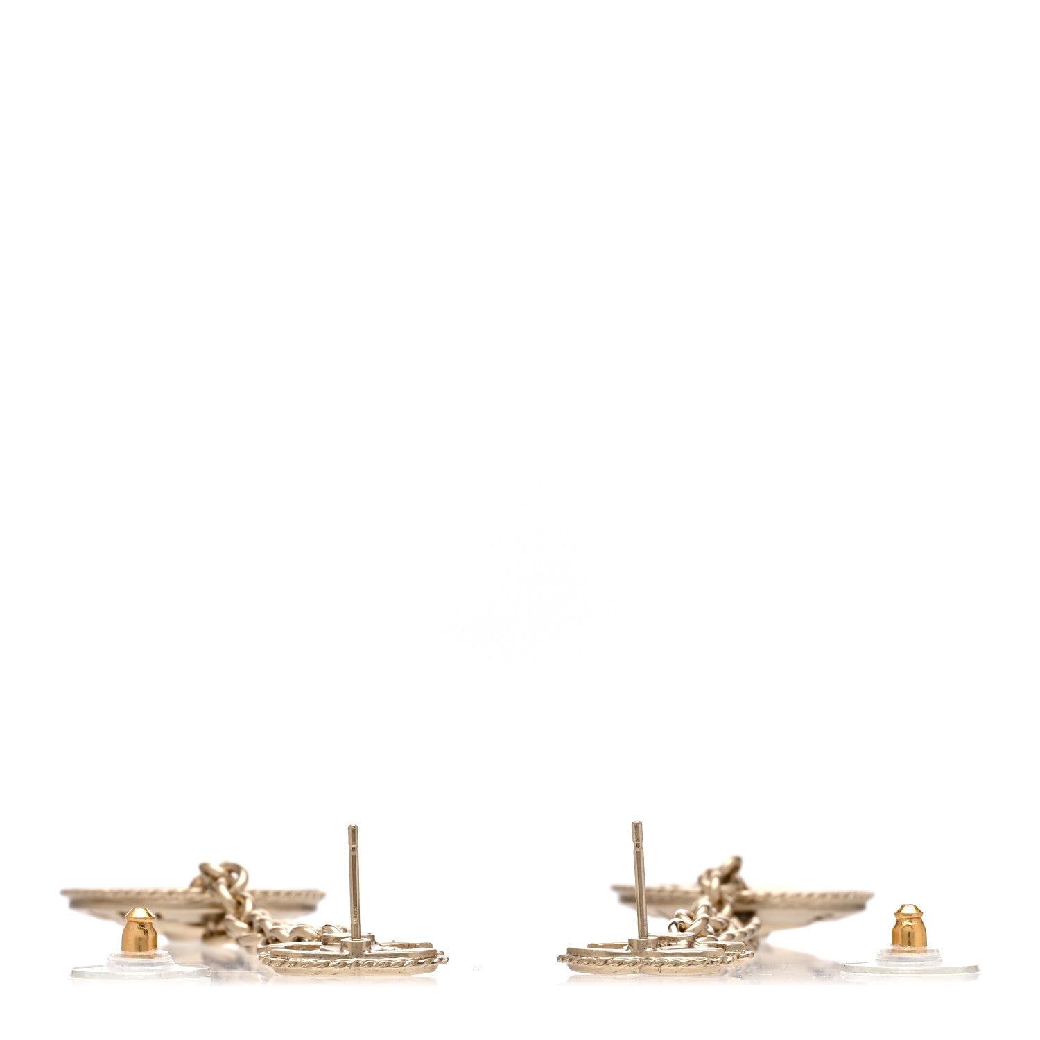 Chanel Medallion CC Drop Earrings Light Gold 3 of 5
