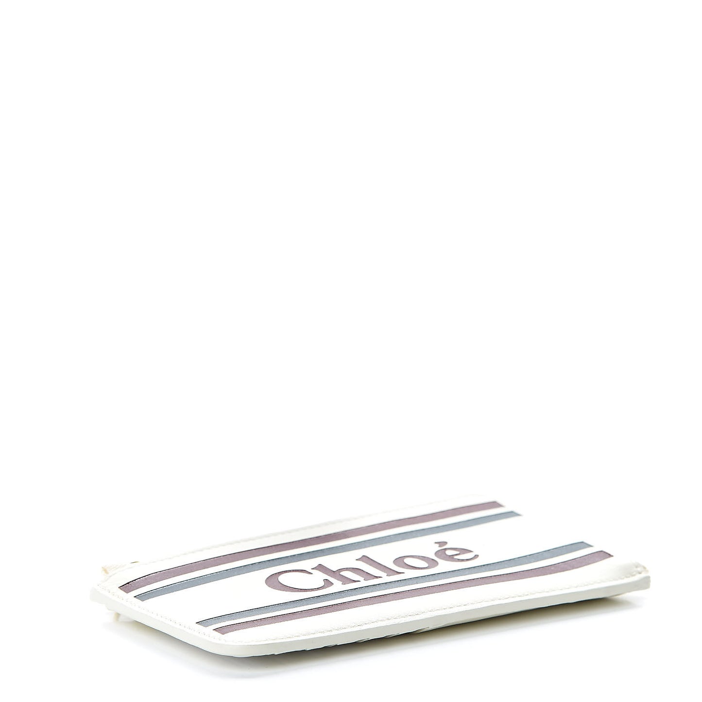 Smooth Calfskin Logo Vick Zip Card Case Natural White