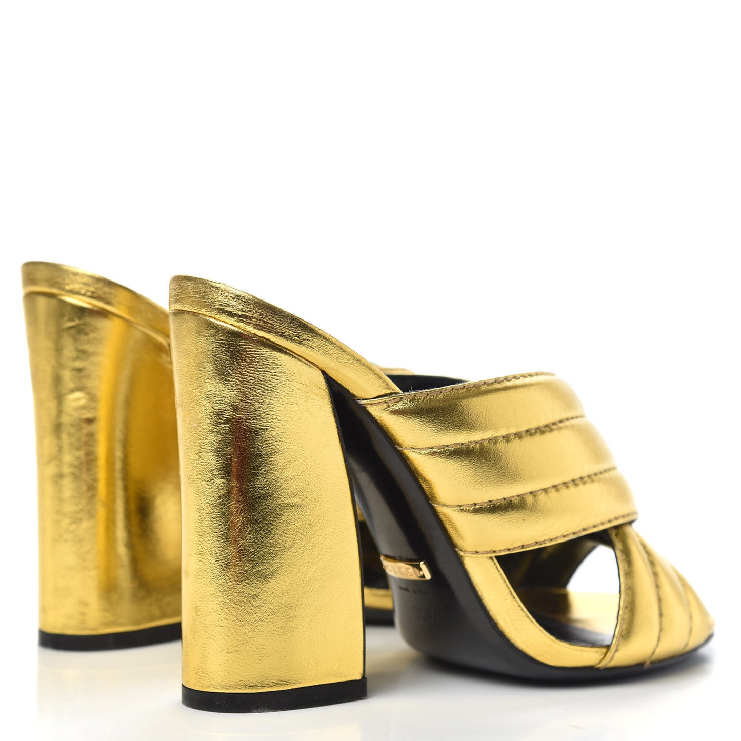 Metallic Nappa Webby Crossover High Heel Slide Sandals 35.5 Oro Vecchio