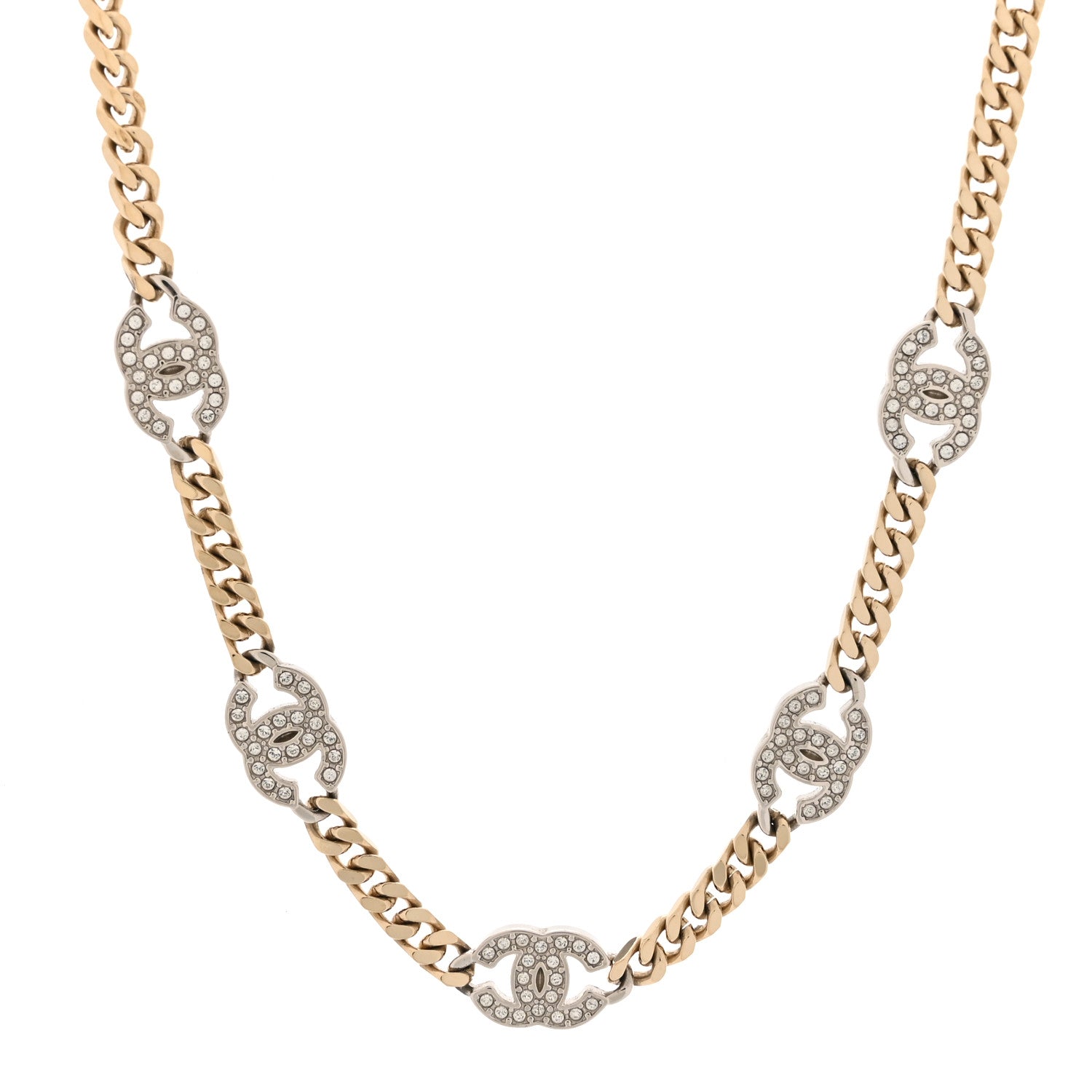 Chanel Crystal Chain CC Link Choker Gold Silver 1 of 5