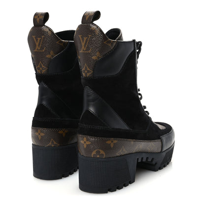 Louis Vuitton Suede Calfskin Monogram Laureate Platform Desert Boots 40 Black 5 of 10