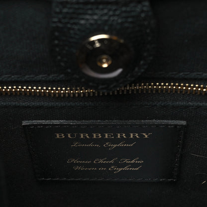 Burberry Derby Calfskin House Check Medium Banner Tote Black 7 of 10