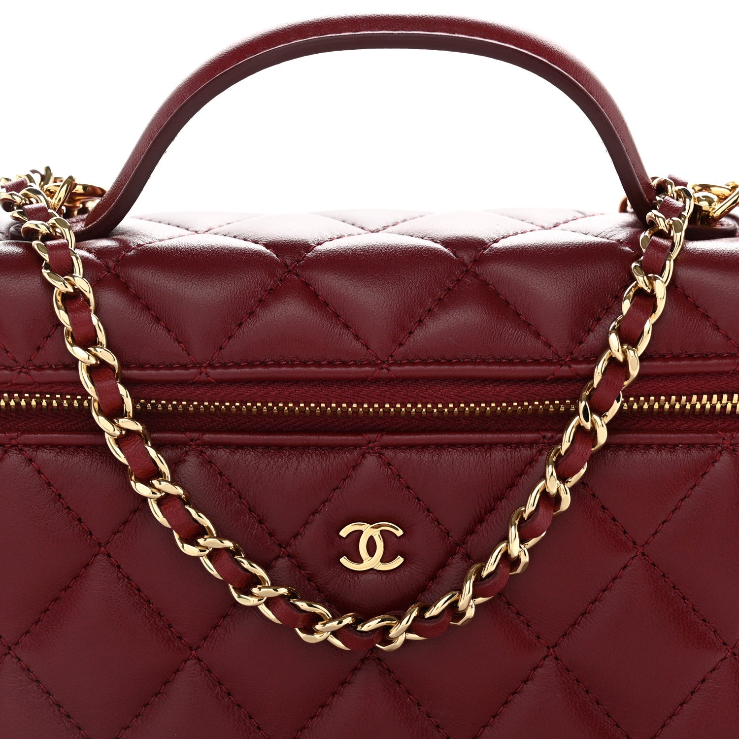 Chanel Lambskin Quilted Top Handle Slim Vanity With Chain Burgundy 8 of 12