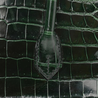 Hermes Shiny Niloticus Crocodile Birkin 25 Vert Fonce 9 of 32