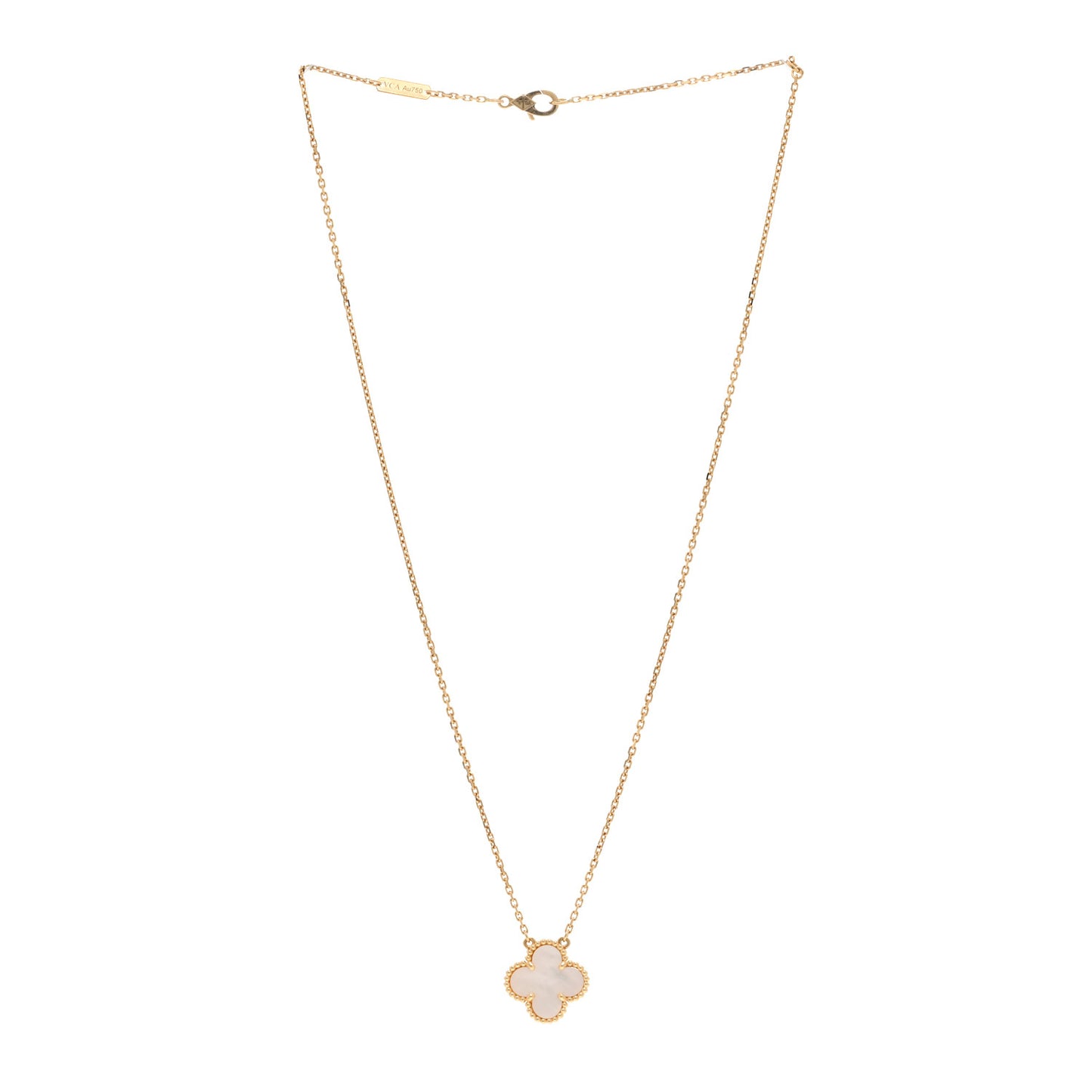 VAN CLEEF & ARPELS 18K Yellow Gold Mother of Pearl Vintage Alhambra Pendant Necklace
