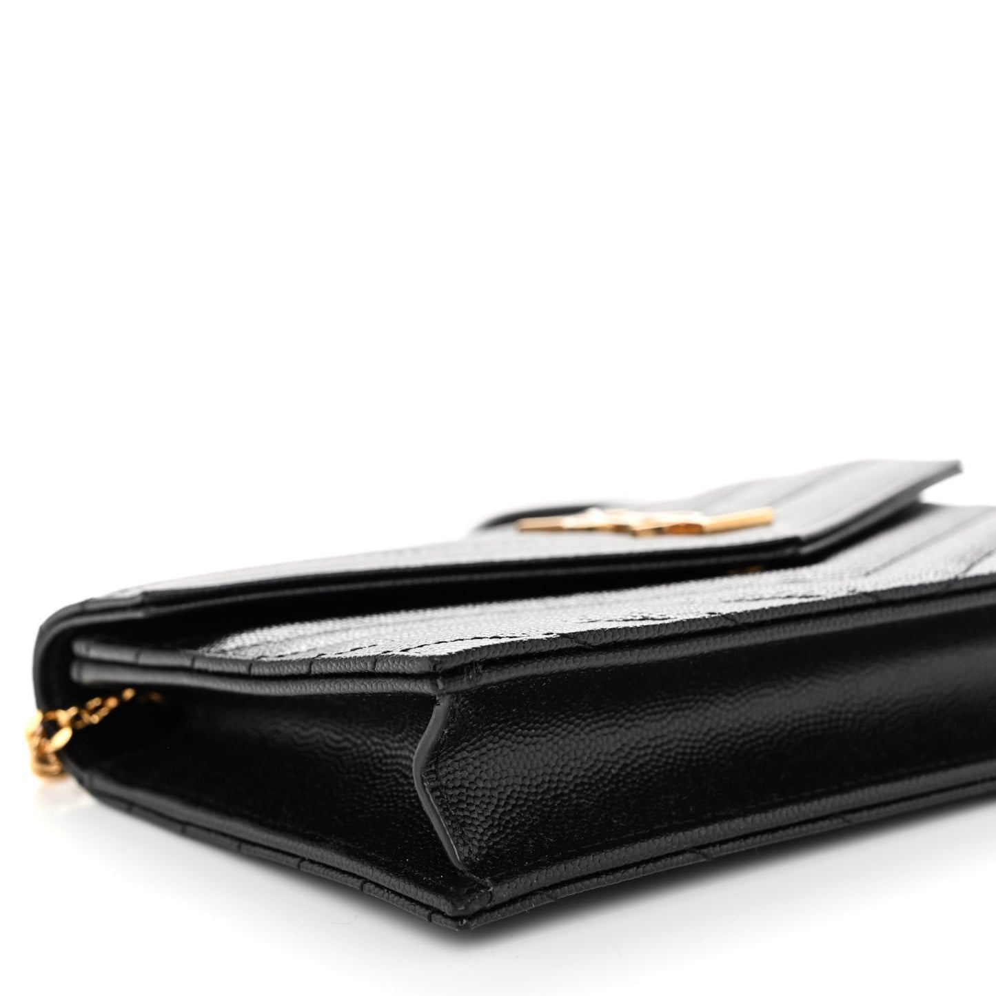 Grain De Poudre Matelasse Chevron Monogram Envelope Chain Wallet Black