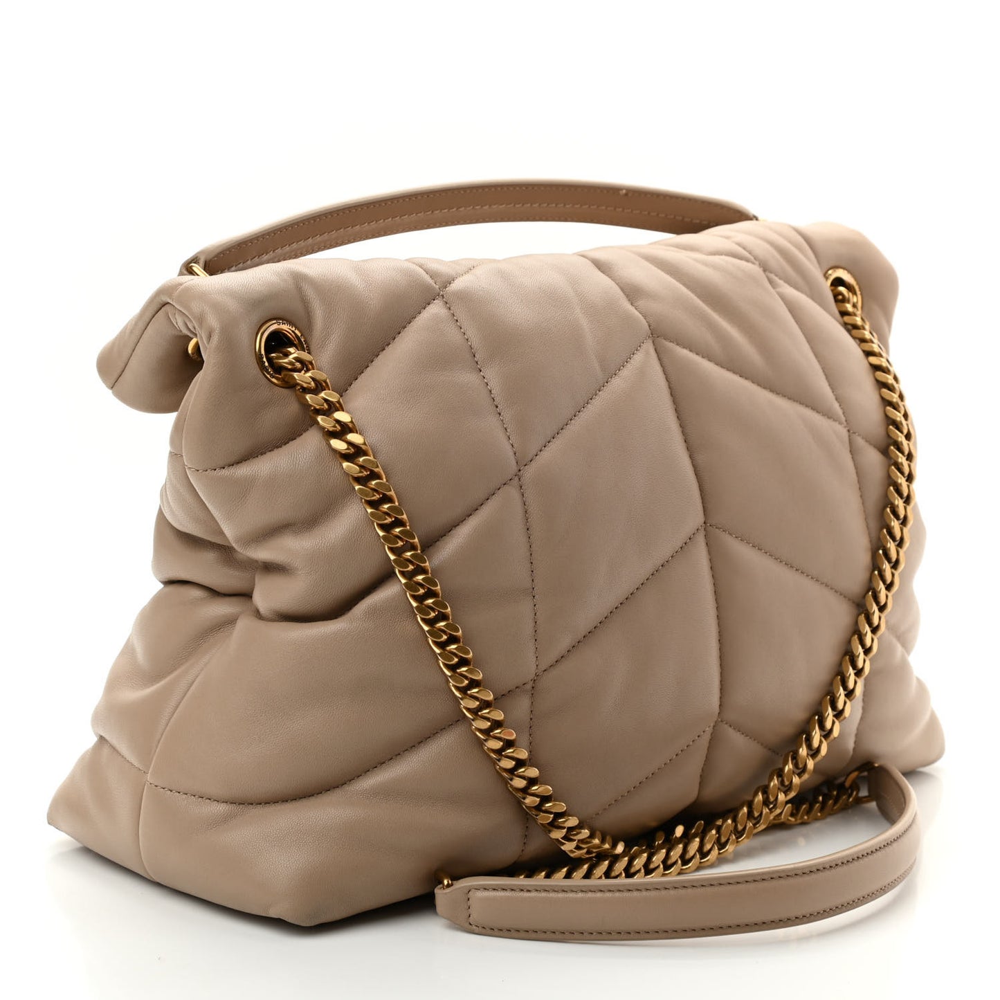Lambskin Quilted Medium Loulou Puffer Monogram Chain Satchel Dark Beige