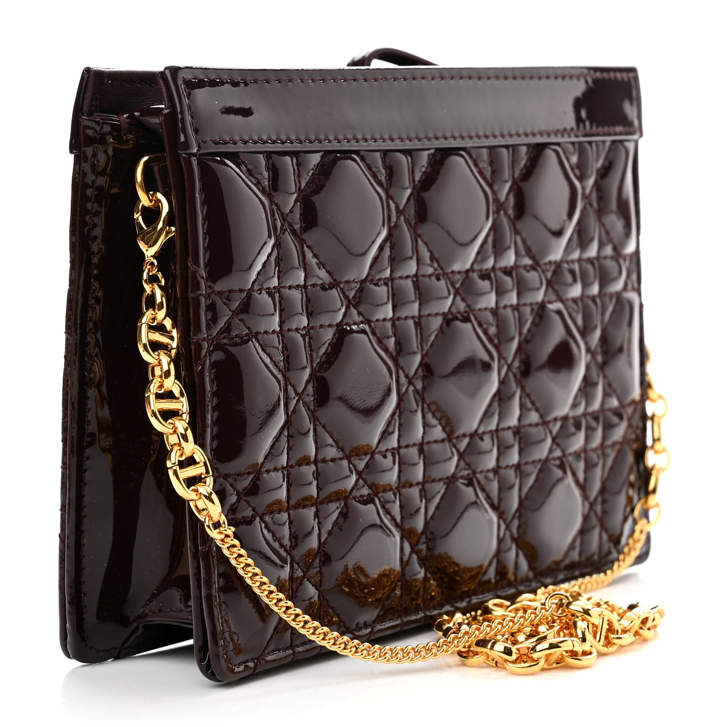 Christian Dior Patent Cannage Caro Zipped Pouch With Chain Amaranth 3 of 12