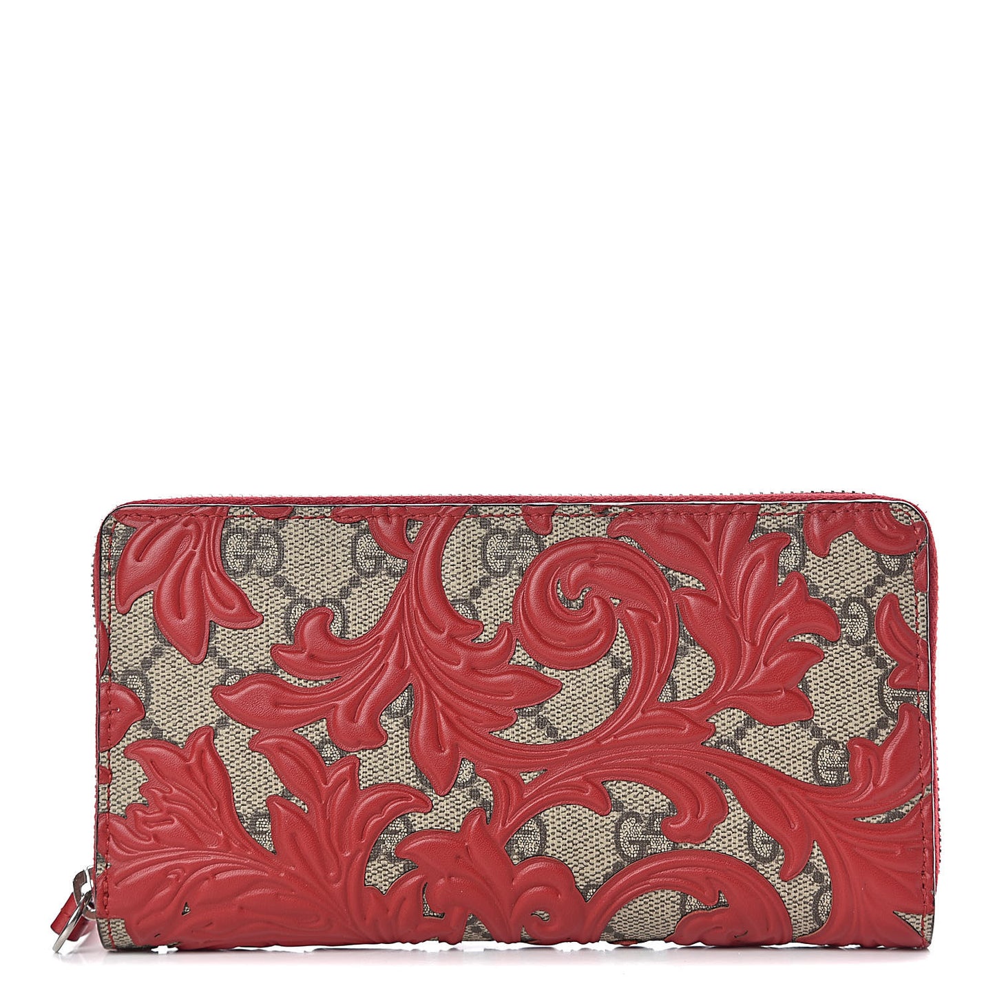 GG Supreme Monogram Arabesque Zip Around Wallet Hibiscus Red
