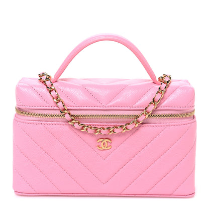 Chanel Shiny Caviar Quilted Sleek Chevron Vanity With Chain Rose 1 of 11