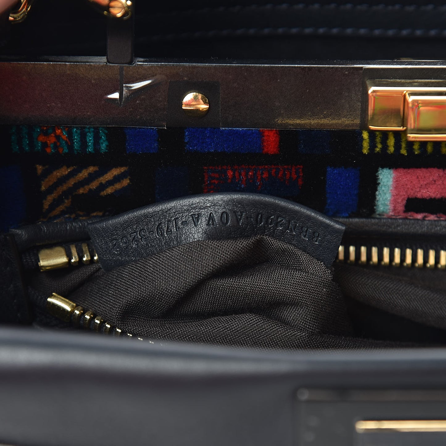 Calfskin Velvet Fun Fair Medium Peekaboo Iconic Satchel Night Blue Multicolor