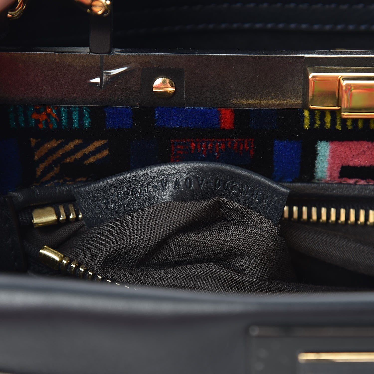 Fendi Calfskin Velvet Fun Fair Medium Peekaboo Iconic Satchel Night Blue Multicolor 10 of 13