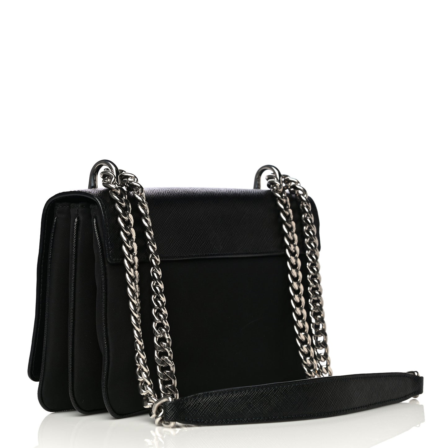 Saffiano Tessuto Nylon Chain Shoulder Bag Black