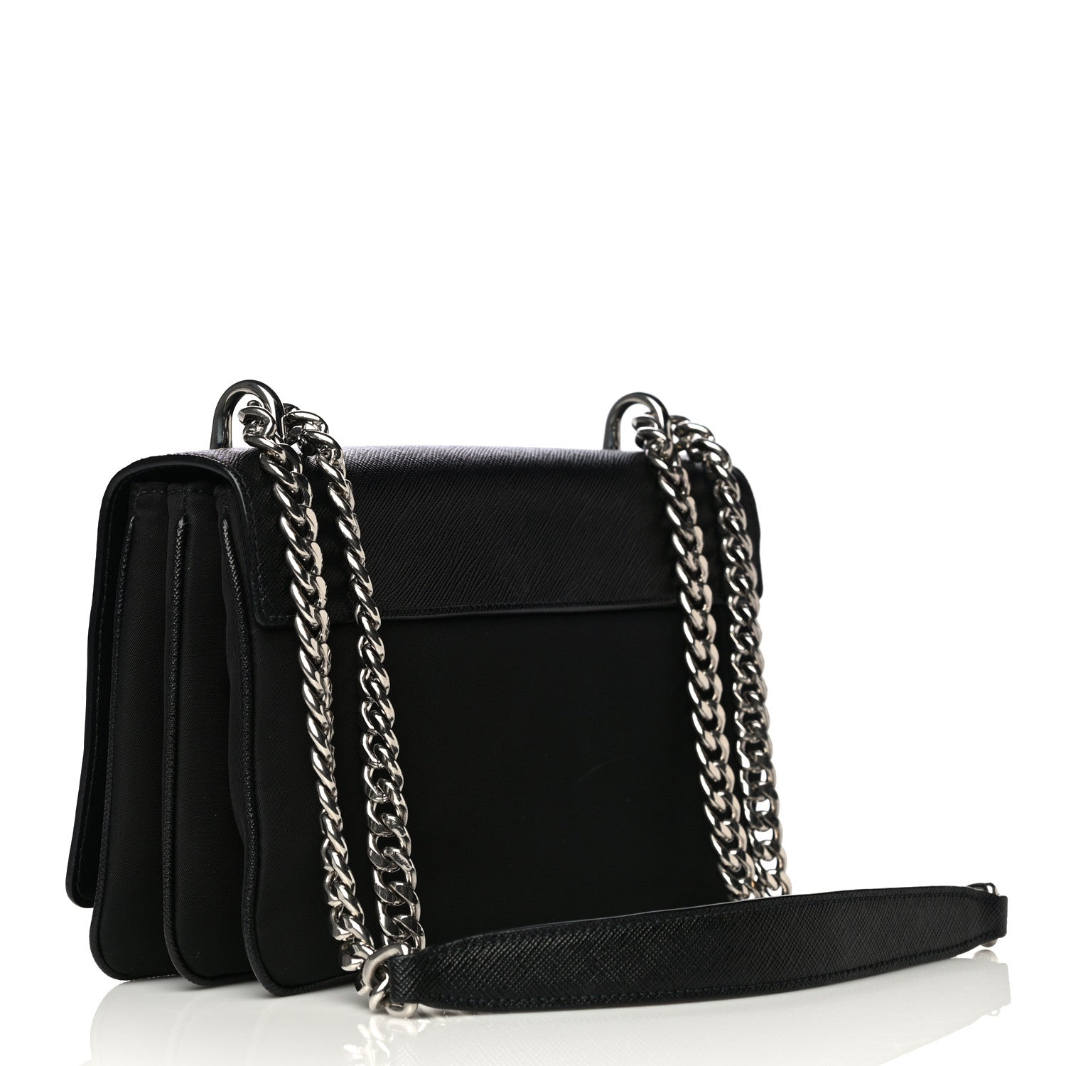 Prada Saffiano Tessuto Nylon Chain Shoulder Bag Black 3 of 13