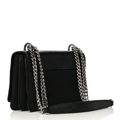 Prada Saffiano Tessuto Nylon Chain Shoulder Bag Black 3 of 13