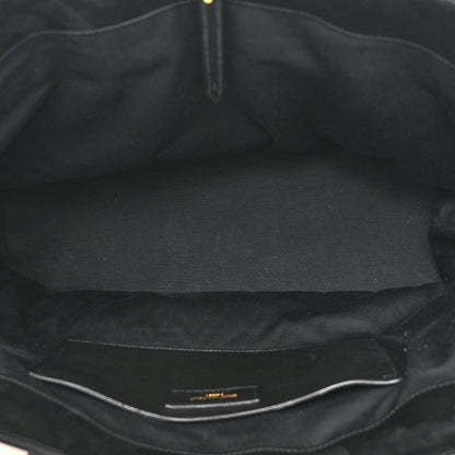 Saint Laurent Calfskin Raffia Medium Shopper Tote Naturale Black Naturale Black 5 of 9