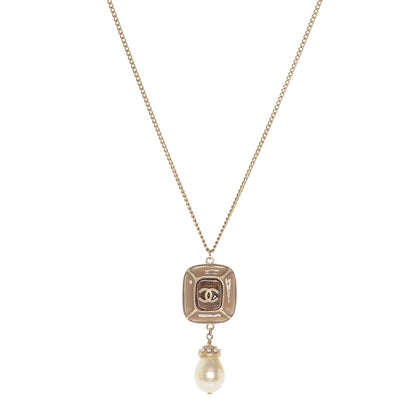 Chanel Enamel Pearl CC Pendant Necklace Light Gold 1 of 5