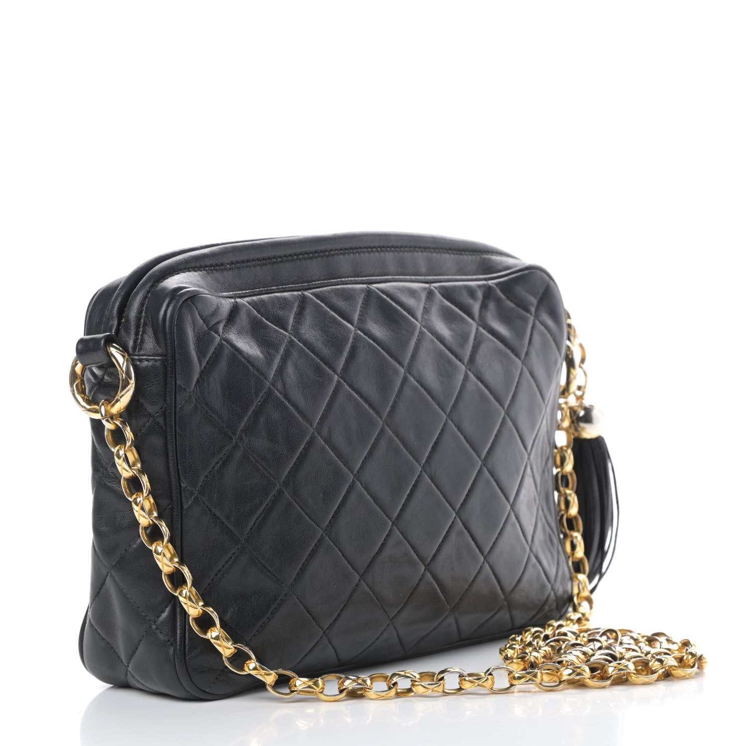 Chanel Lambskin Quilted CC Tassel Camera Case Black 3 of 14