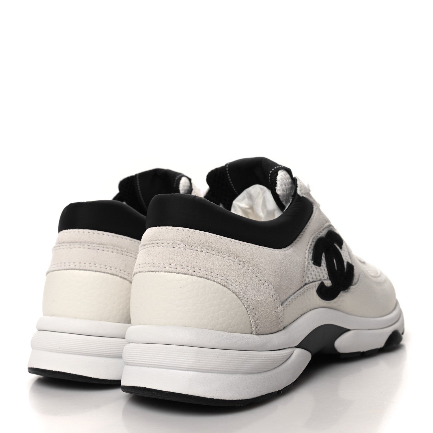 Chanel Mesh Suede Calfskin Grained Calfskin Womens CC Sneakers 38.5 White Black 4 of 7