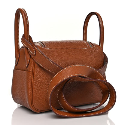 Hermes Taurillon Clemence Mini Lindy 20 Gold 3 of 11