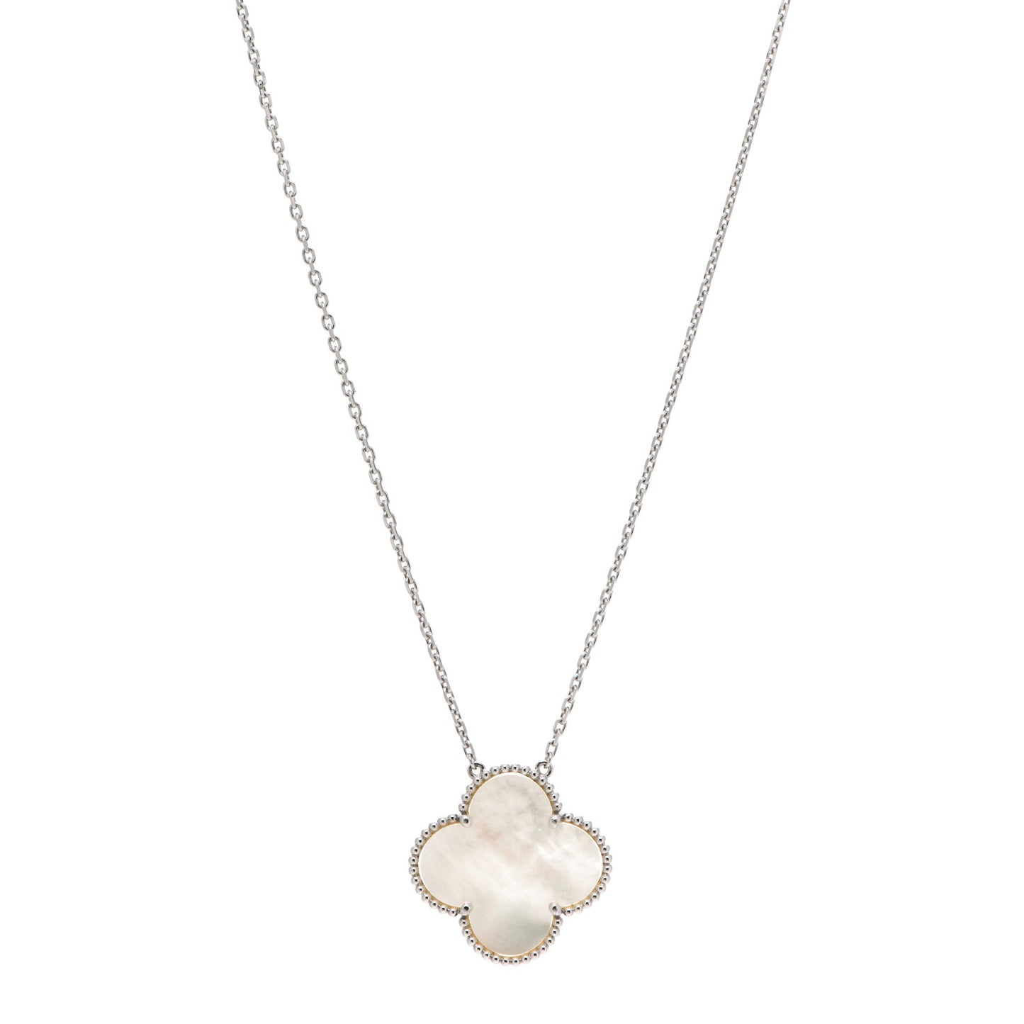 18K White Gold Mother of Pearl Magic Alhambra Pendant Necklace