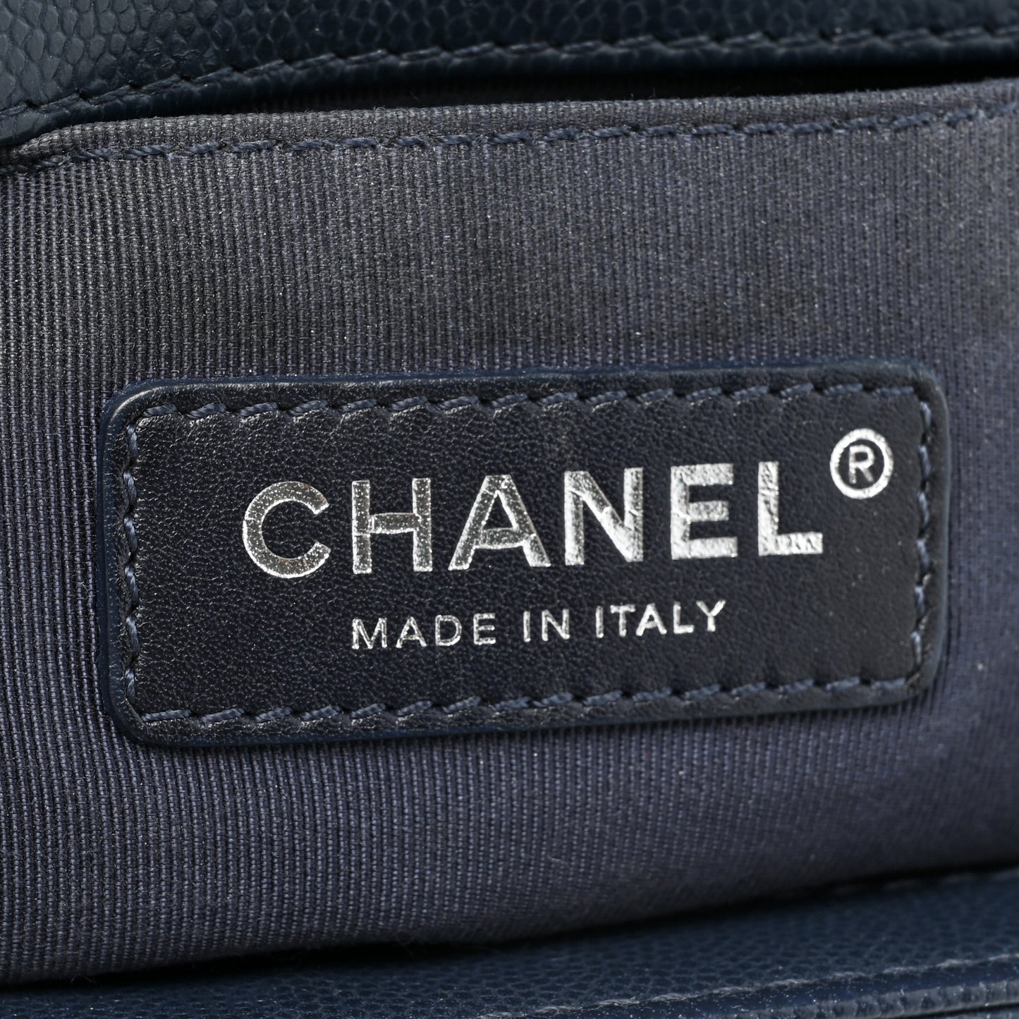 Caviar Chevron Quilted Medium Boy Flap Navy