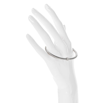 David Yurman Sterling Silver Diamond 4mm Cable Classics Single Station Bracelet M 2 of 5