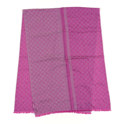 Gucci Wool Silk GG Monogram GGWeblong Fringe Scarf Shawl Zinc Pink 2 of 3